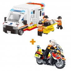 (現貨) 玩具哩到．小城故事拼裝積木：救護車 (496塊) ＋急救醫療電單車 (29塊)  緊急救護套裝 特色玩具積木模型  